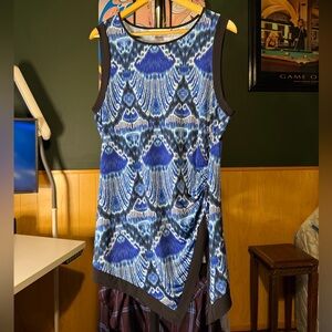 Peter Nygard Dress Sleeveless Blue Abstract Pattern Asymmetric Hem Size Large